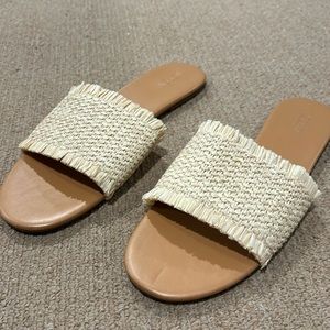 J Crew Factory Raffia straw neutral slide sandals